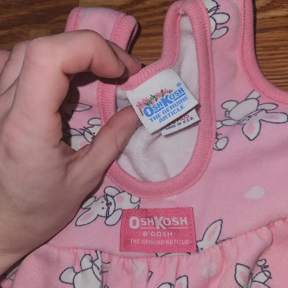 Vintage Oshkosh B'Gosh‎ Bodysuit Overalls Easter Bunny Pink Girls 3/6 Months USA
